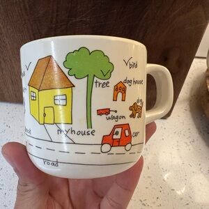 Anacapa melamine ware 1987 Playful Illustrated Mug with Yellow and Red Accents